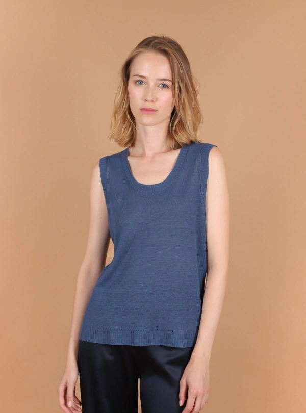 T-shirts for women - Linen Tank Top - Estheme Cachemire