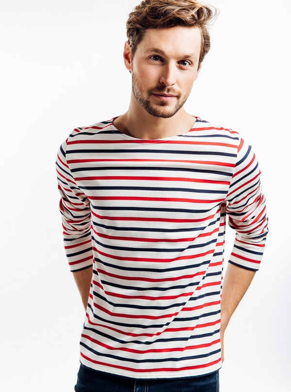 Saint James Minq Mod TRI T shirt Men s M Ecru Marin Tulipe