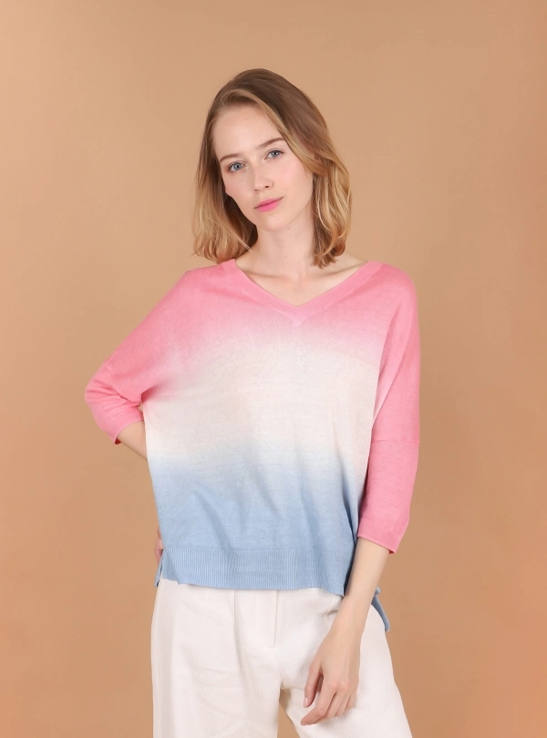 Sweaters for women - V-Neck Linen - Estheme Cachemire