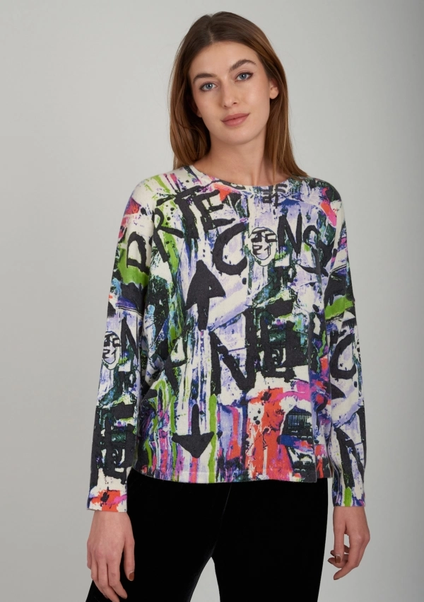 Sweaters for women - Printed Round Neck - Estheme Cachemire