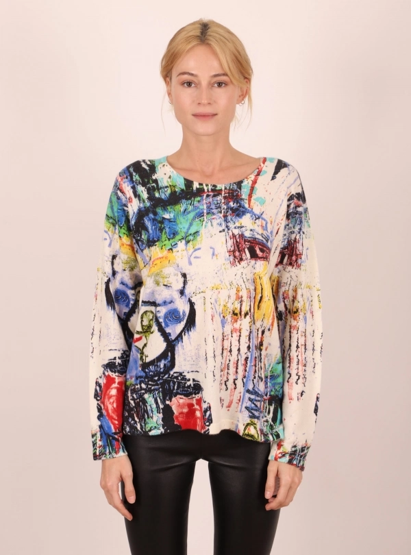 Sweaters for women - Printed round neck - Estheme Cachemire