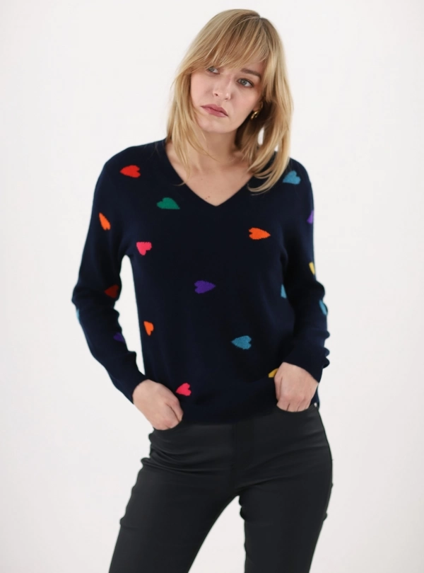Sweaters for women - V-Neck Hearts - Estheme Cachemire