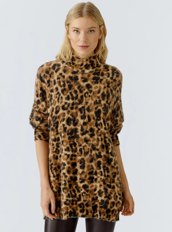 Sweaters for women - Long Leopard Print Sweater  - OUI